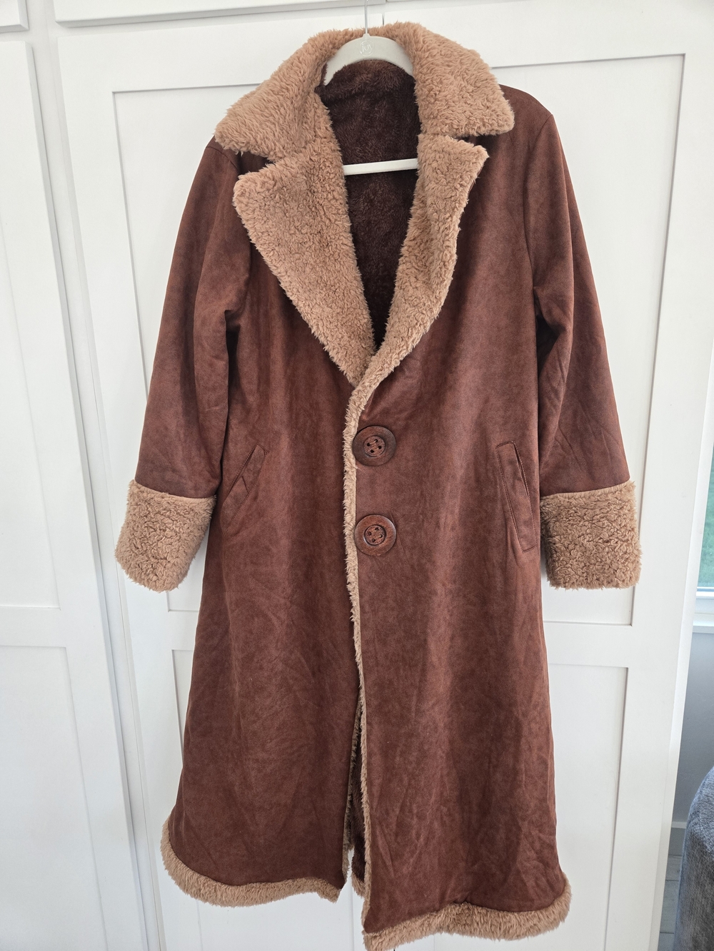 Women’s Brown Faux-Suede Shearling Coat